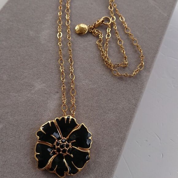 J Crew Black & Gold Flower Necklace - Picture 7 of 8